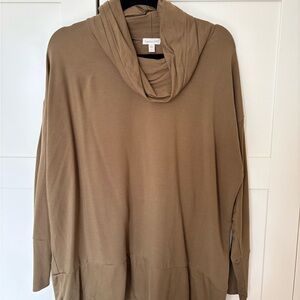 Garnet Hill Relaxed Cowl Neck French Terry Tunic - Olive Green